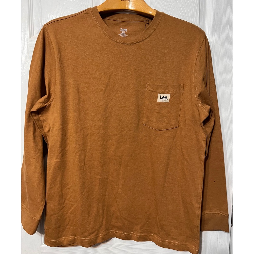 Lee Premium Select Mens Long Sleeve Workwear Pocket T-Shirt‎ Tobacco Brown L NWT